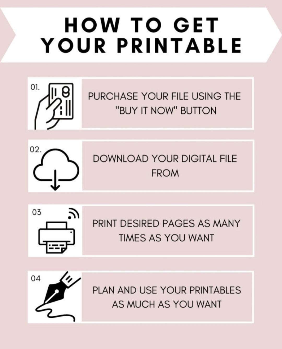 How to get your printable guide with purchase, download, print, and use steps.