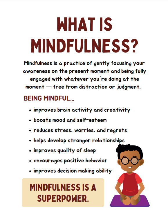 Mindfulness Journal for Kids cover featuring mindfulness benefits and child illustration.