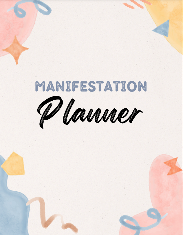 Manifestation Planner cover with colorful abstract design.