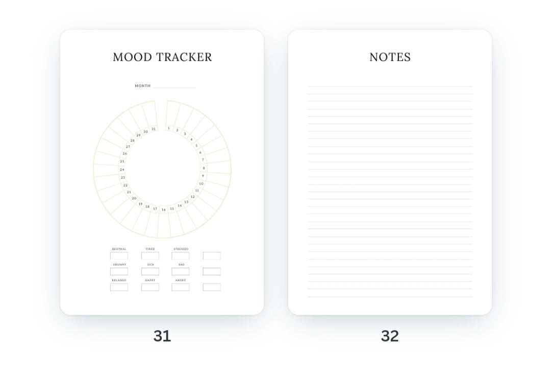 Weight Loss Journal mood tracker and notes pages.